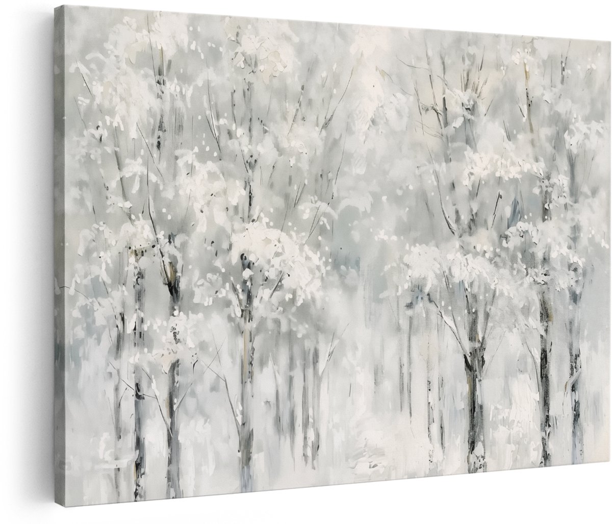 Artaza Canvas Schilderij Bomen Bedekt met Sneeuw - 180x120 cm - Groot - Wanddecoratie Woonkamer - Schilderijen - Muurdecoratie