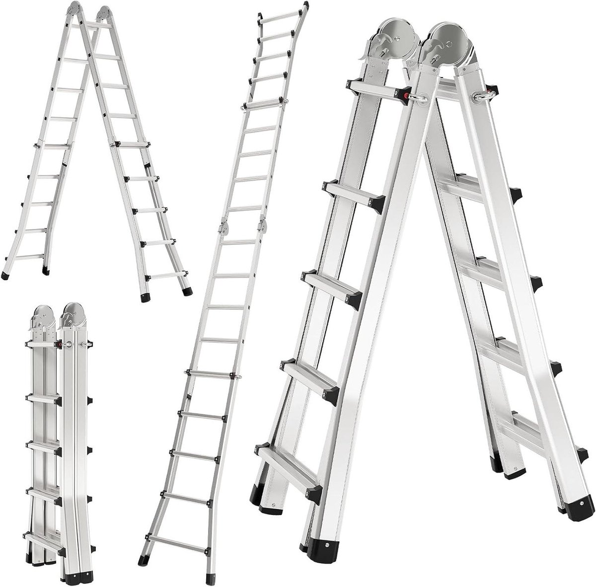 Aluminium Ladder - Telescopische Steiger - Veelzijdig Klussen - 3-in-1 Multifunctioneel - 4.8 meter - Zilver