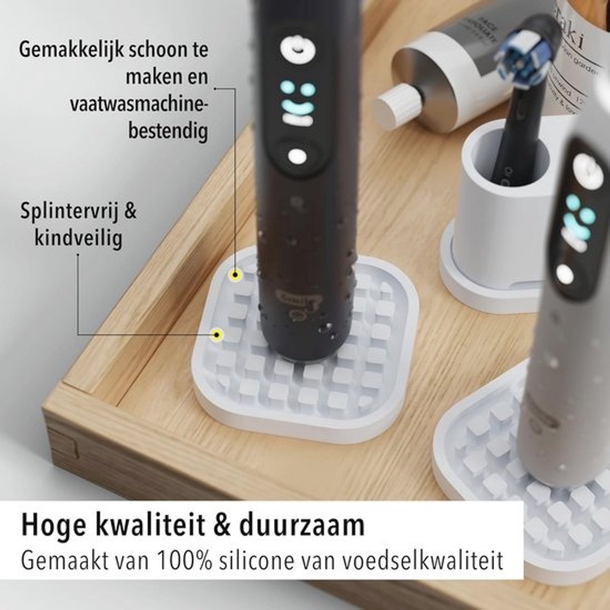 Set van 2 compacte houders voor elektrische tandborstels - Geschikt voor alle modellen - Voedselveilige siliconen