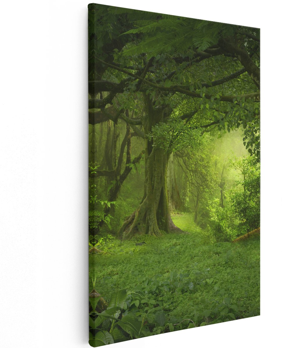 Artaza Canvas Schilderij Groene Tropische Jungle Bos - 120x180 cm - Groot - Wanddecoratie Woonkamer - Schilderijen - Muurdecoratie