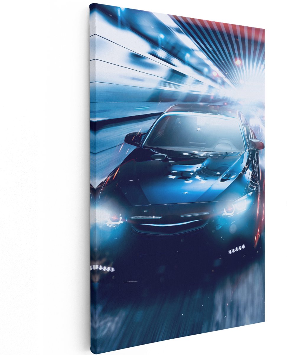Artaza Canvas Schilderij Zwarte Sportwagen Auto - Abstract - 120x180 cm - Groot - Wanddecoratie Woonkamer - Schilderijen - Muurdecoratie