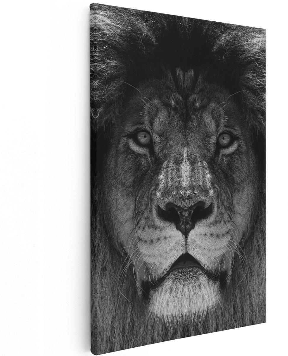 Artaza Canvas Schilderij Leeuw - Leeuwenkop - Zwart Wit - 120x180 cm - Groot - Wanddecoratie Woonkamer - Schilderijen - Muurdecoratie