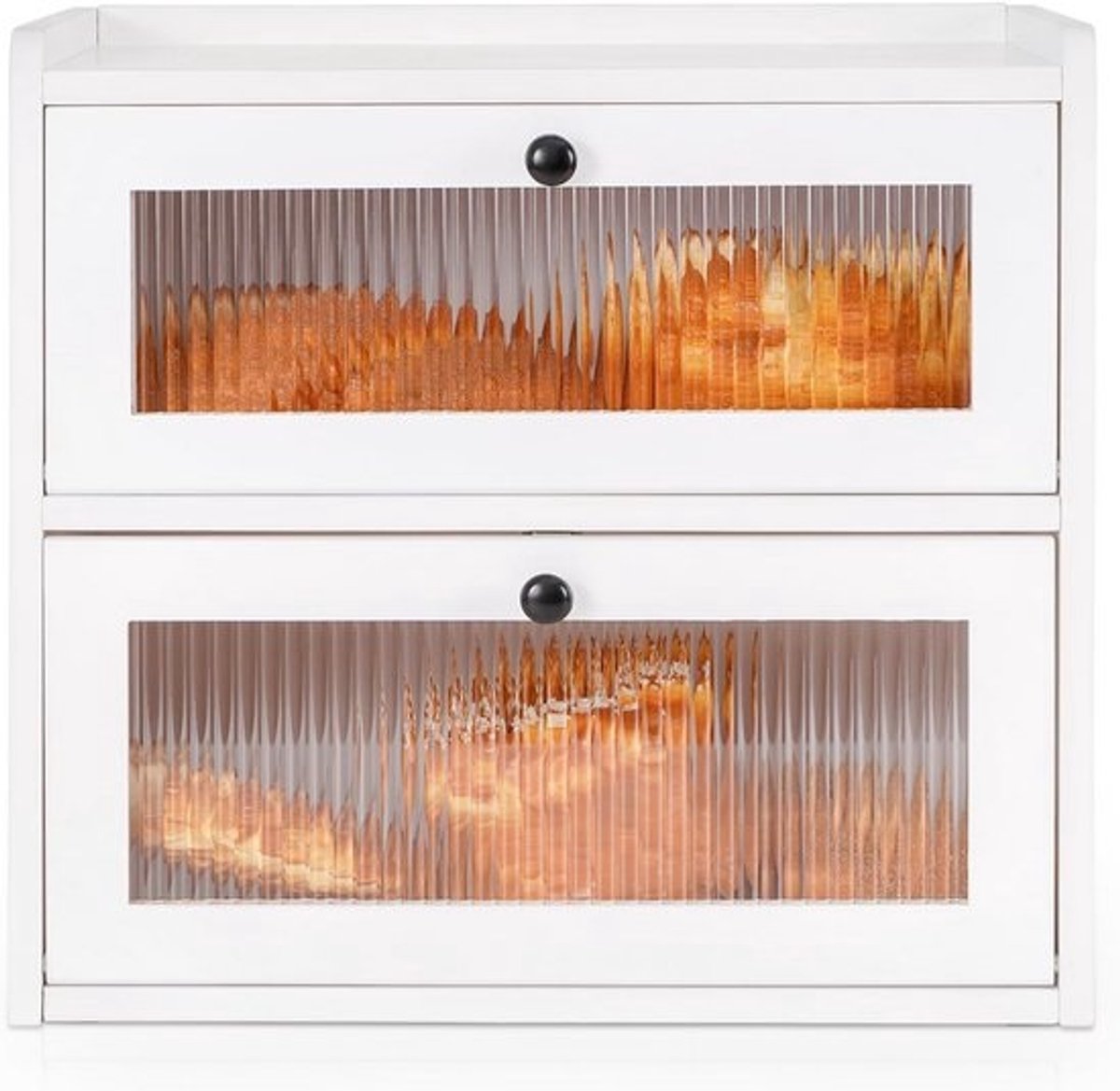 Houten Broodtrommel Dubbeldekker - Grote Broodcontainer met Vooropening voor Zelfgebakken Brood - Vintage Hoge Broodkast voor aan het Aanrecht - Houdt Brood Vers - (Wit)
