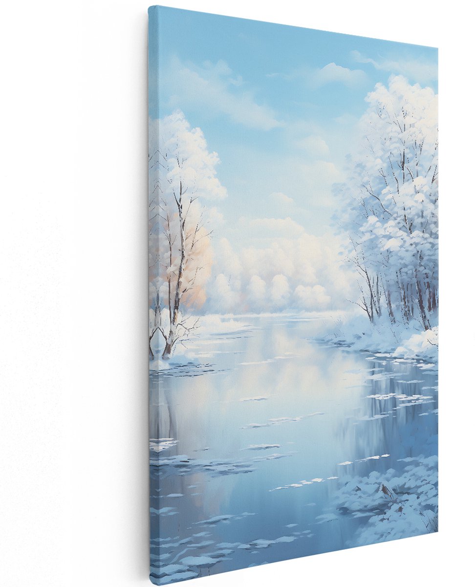 Artaza Canvas Schilderij Winter Meer - 120x180 cm - Groot - Foto Op Canvas - Wanddecoratie Woonkamer