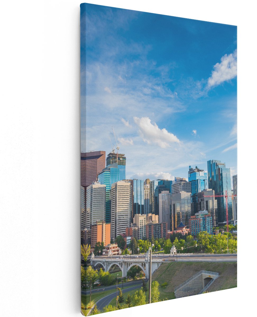 Artaza Canvas Schilderij Skyline Calgary Stad in Canada - 120x180 cm - Groot - Wanddecoratie Woonkamer - Schilderijen - Muurdecoratie