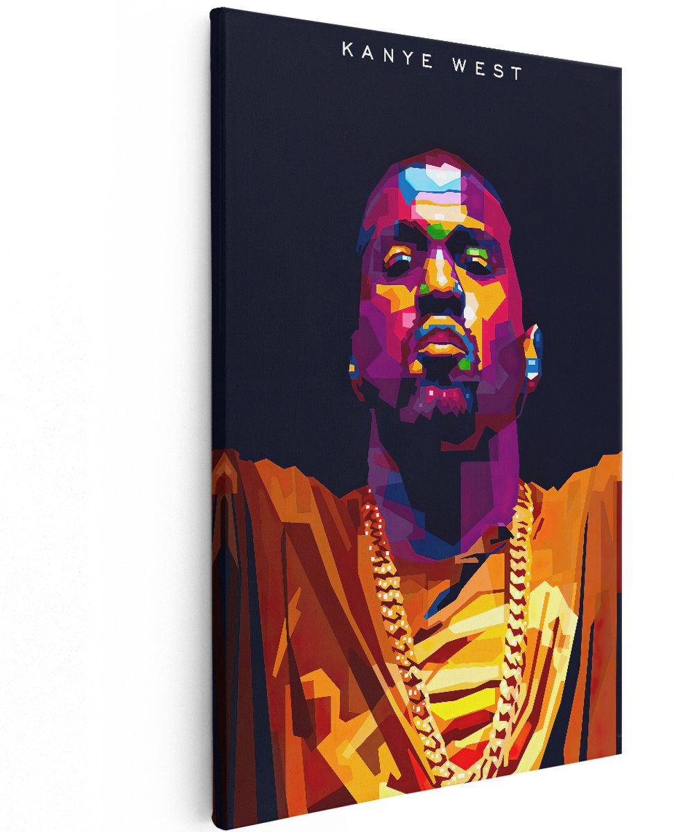 Artaza Canvas Schilderij Kanye West in Abstracte Kleuren - 120x180 cm - Groot - Muurdecoratie - Canvas Print