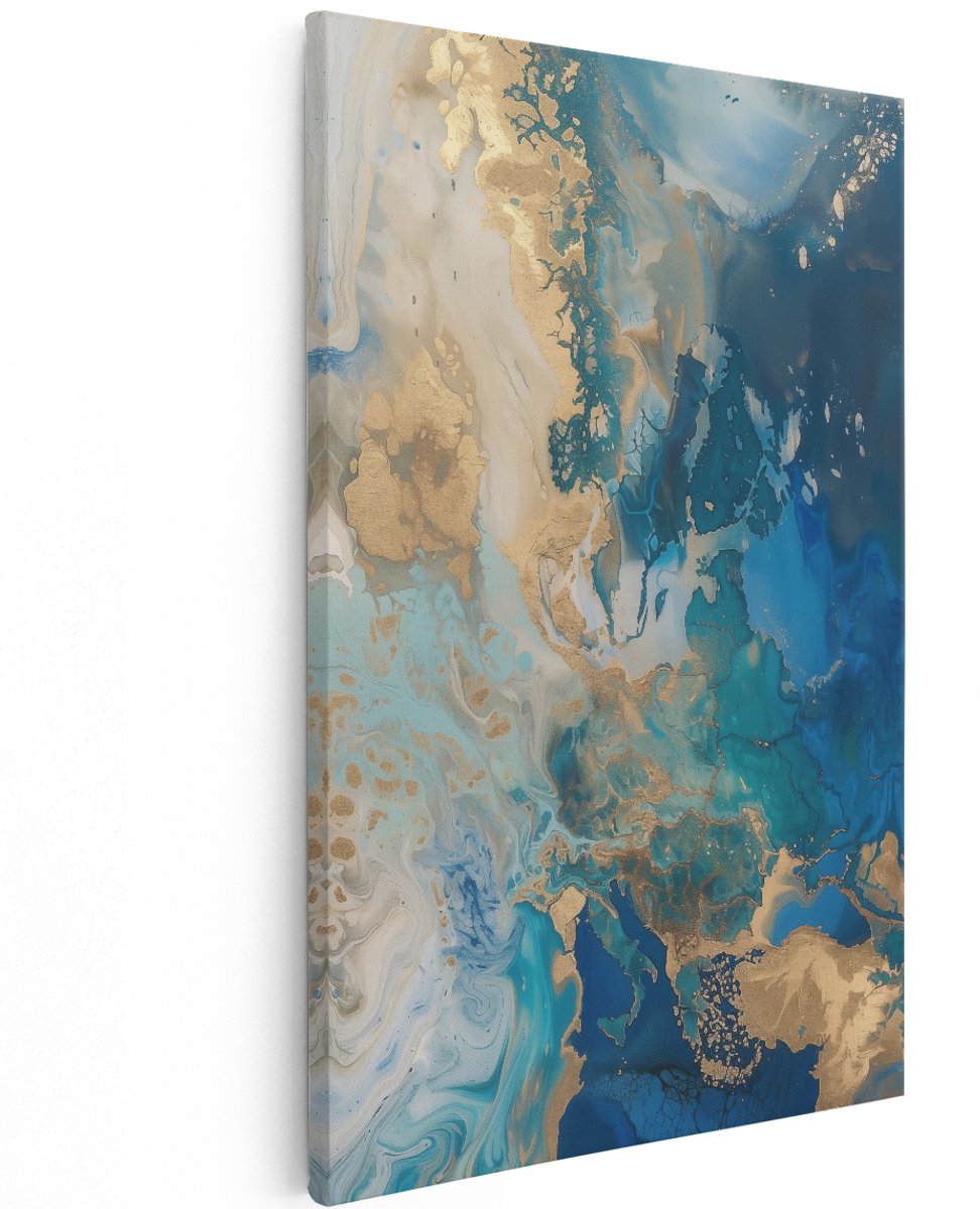 Artaza Canvas Schilderij Blauwe en Gouden Kaart van Europa - 120x180 cm - Groot - Wanddecoratie Woonkamer - Schilderijen - Muurdecoratie