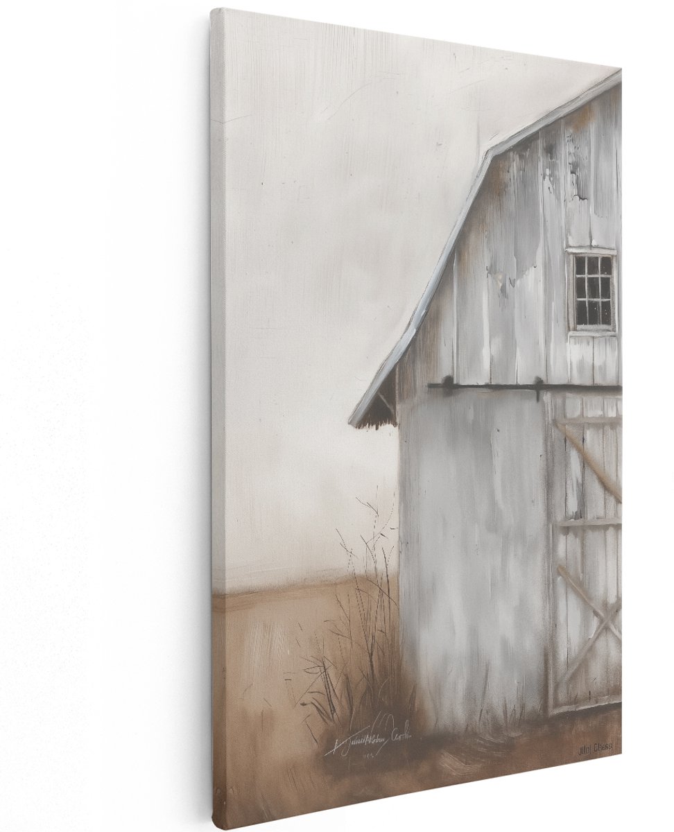 Artaza Canvas Schilderij Oude Schuur in een Veld - 120x180 cm - Groot - Wanddecoratie Woonkamer - Schilderijen - Muurdecoratie