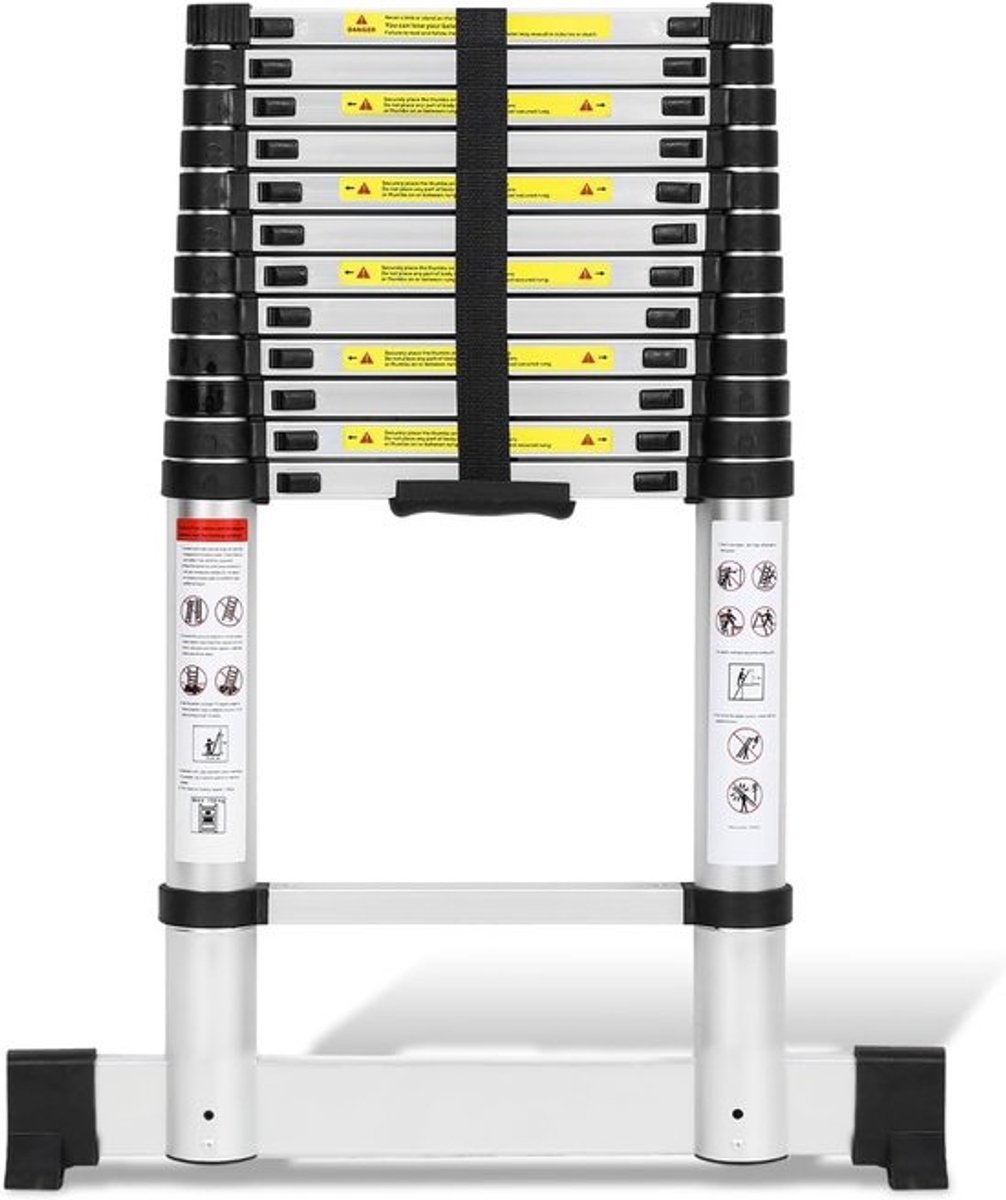 Telescopische Ladder - Uitschuifbare Ladder - Klus Werkzaamheden - Anti-Slip Treden - 3.8 Meter - Aluminium