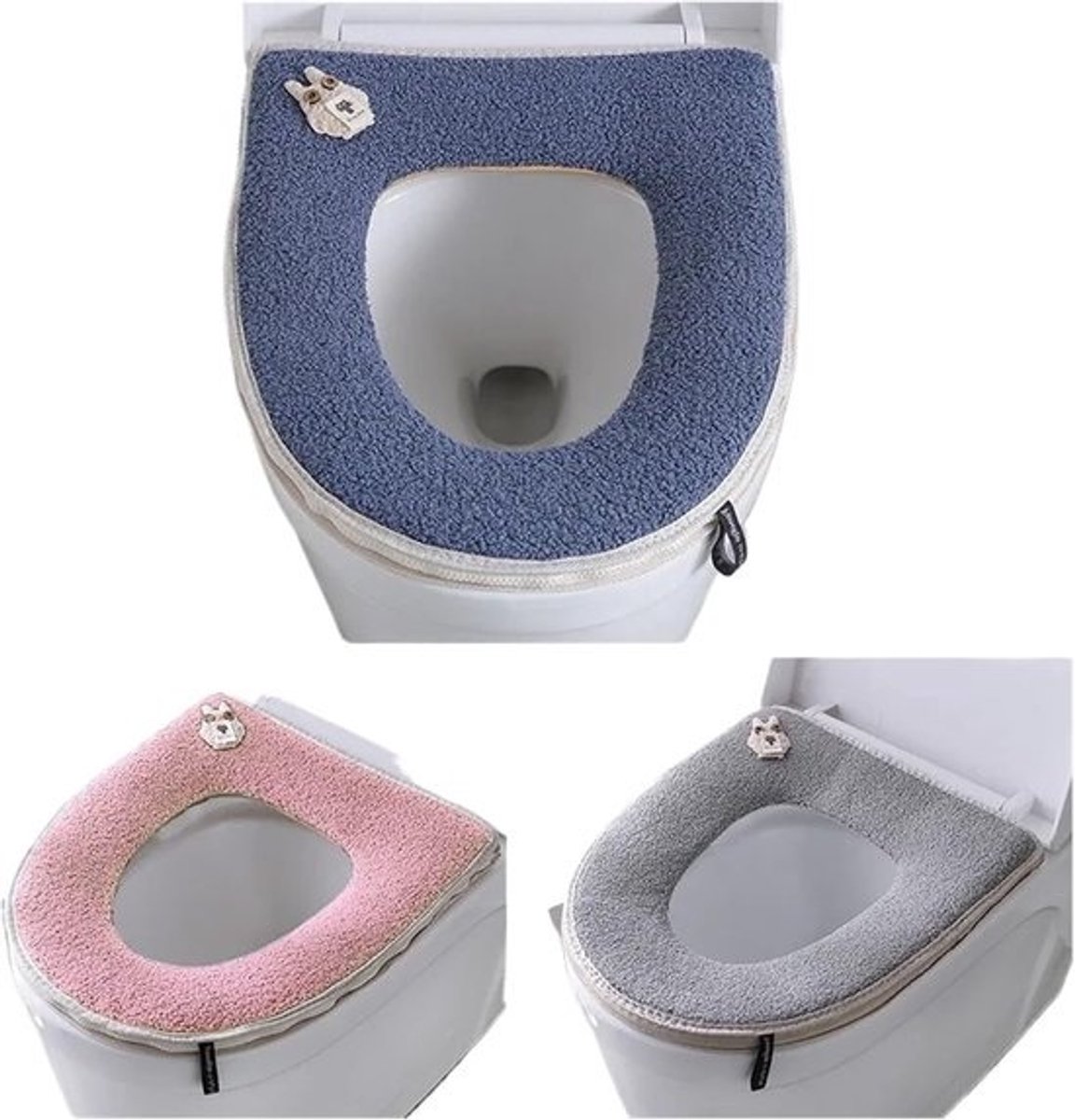 Toiletkussen - Zachte wc-bril hoes - Winterse warmte - Universeel en wasbaar - Standaard maat - Blauw