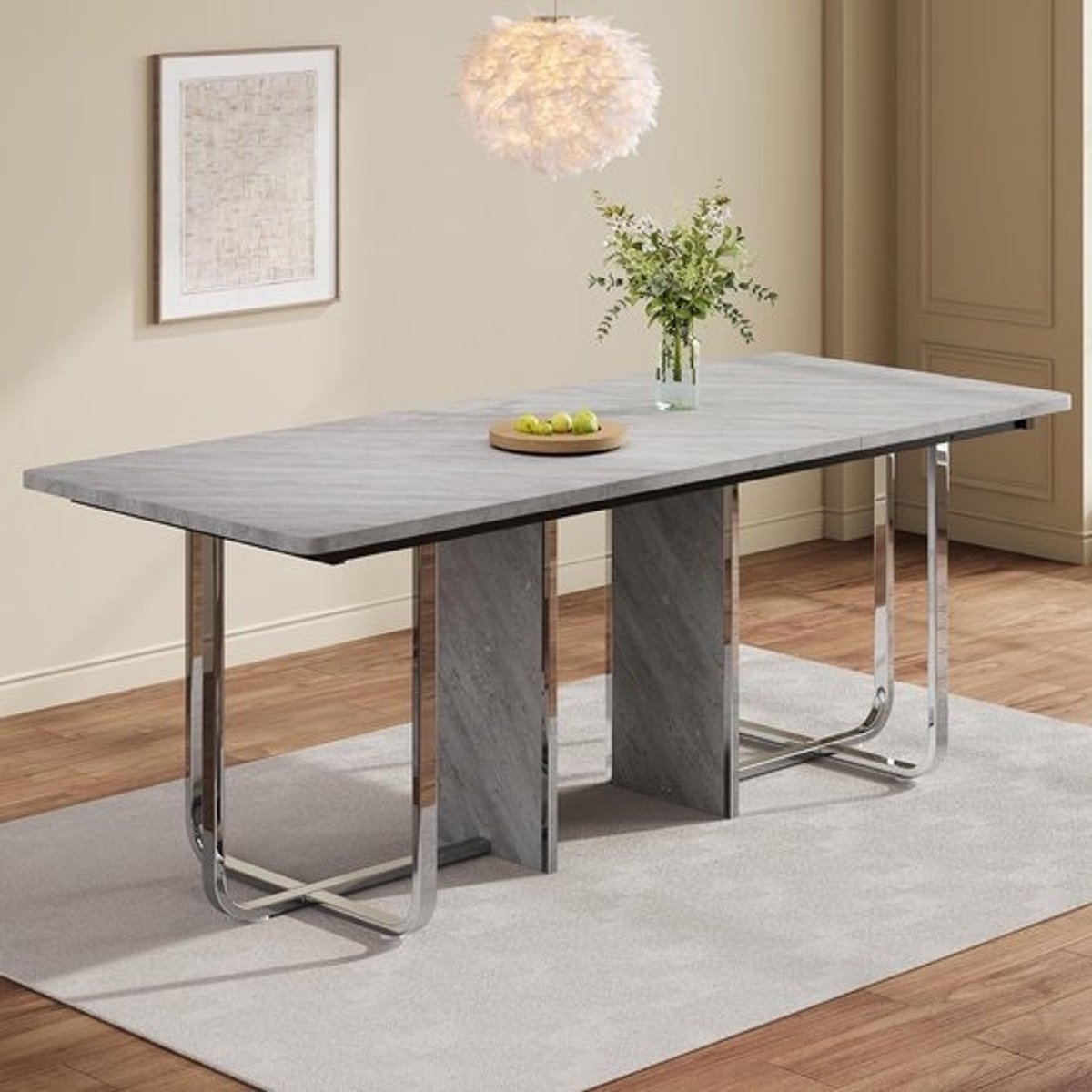 Eettafel Rechthoekig - Eettafel 6 personen - Gezellig Tafelen - Stabiele Metalen Poten - 180 x 80 x 75 cm