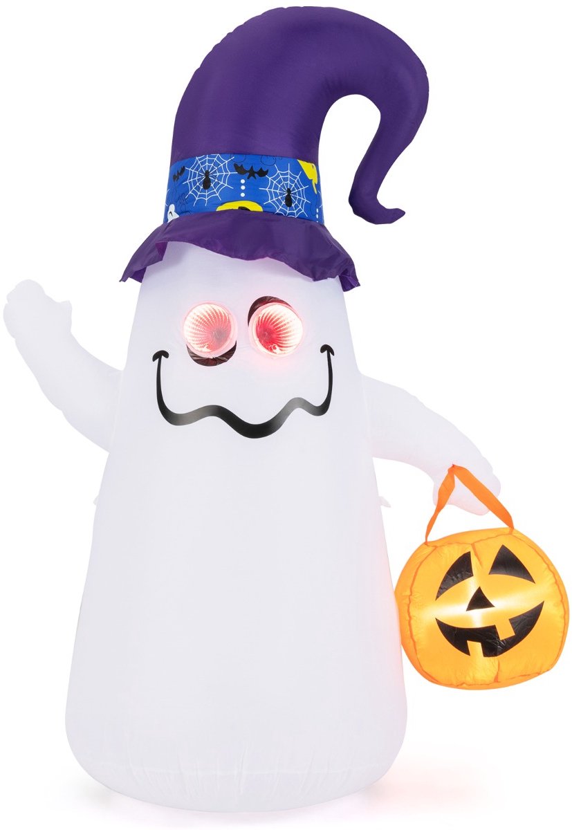 SureDeal® - Hallowe - Opblaasbare Halloween Decoratie - Pompoen Lantaarn Tovenaarshoed - Variabele Intensiteit - 132x73x180 cm - Wit