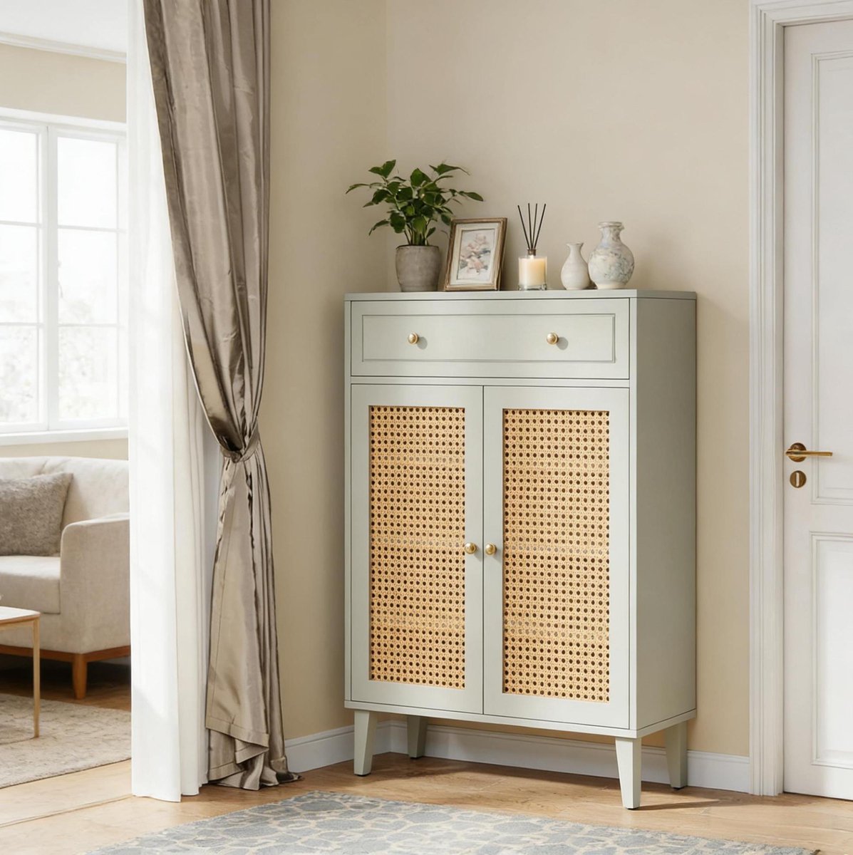 DESMIU Schoenenkast - Verstelbare Legplanken En Lade - Voor Hal, Woonkamer En Slaapkamer - MDF - Mint Groen - 80x40x111 Cm