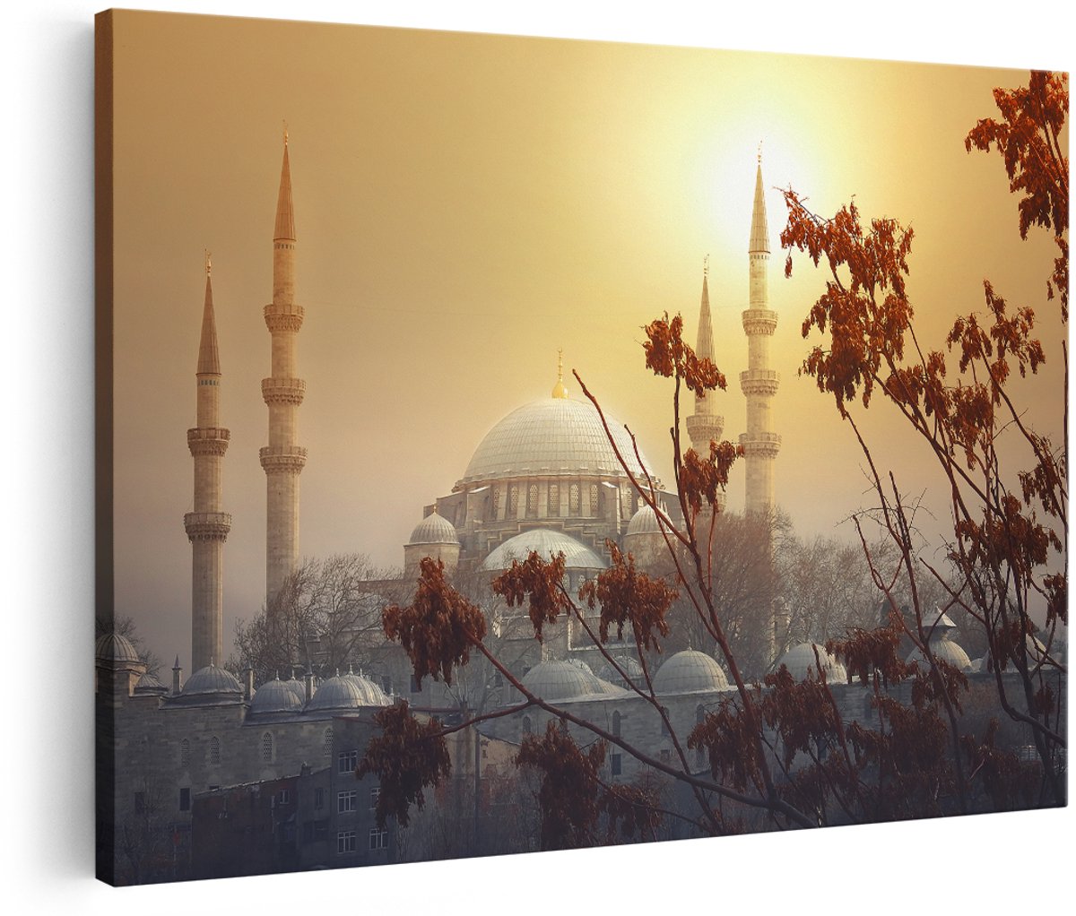 Artaza Canvas Schilderij Suleymaniye Moskee In Istanbul - 150x100 cm - Groot - Wanddecoratie Woonkamer - Schilderijen - Muurdecoratie