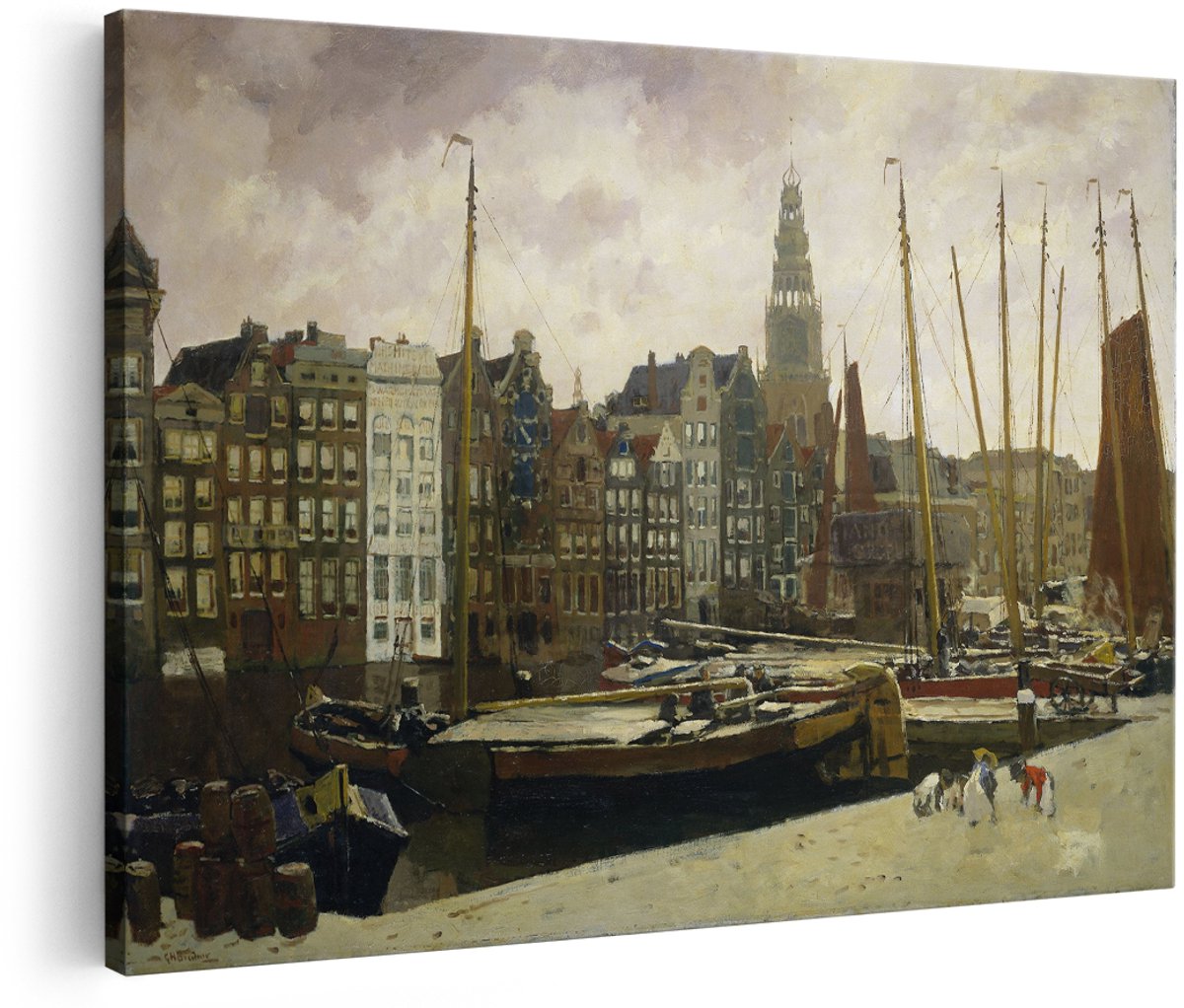 Artaza Canvas Schilderij Het Damrak in Amsterdam - George Hendrik Breitner - 150x100 cm - Groot - Kunst - Wanddecoratie Woonkamer