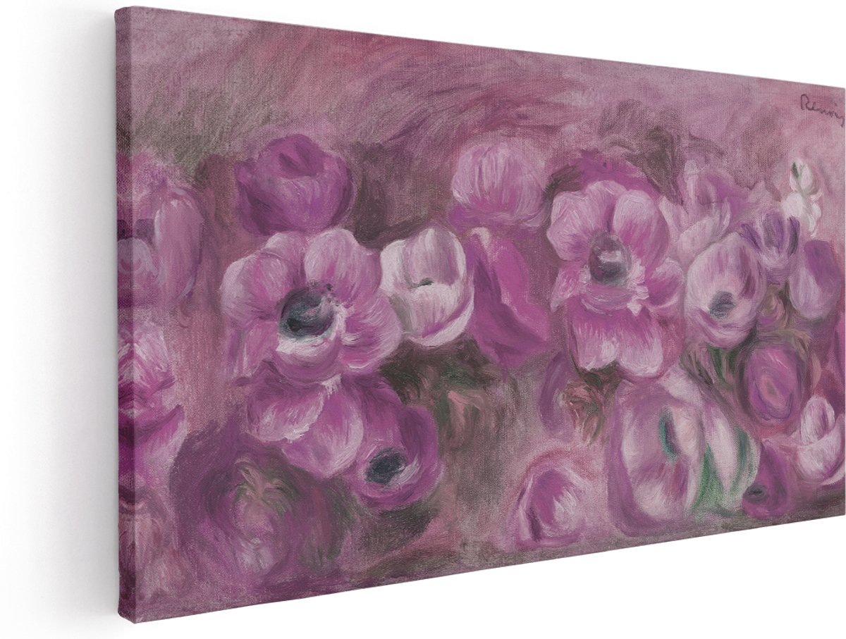 Artaza Canvas Schilderij Stilleven Renoir - 140x70 cm - Groot - Wanddecoratie Anemonen - Muurdecoratie Impressionisme - Schilderijen Op Canvas Bloemen - Roze