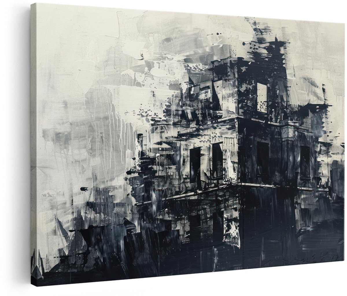 Artaza Canvas Schilderij Abstract Gebouw - 150x100 cm - Groot - Wanddecoratie Industrieel - Muurdecoratie Zwart Wit - Decoratie Woonkamer
