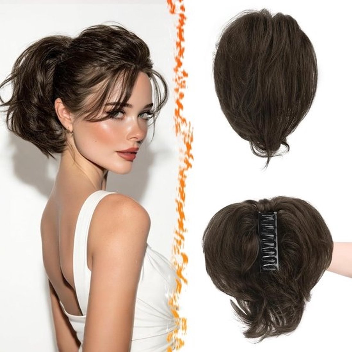 Echte Haar Paardenstaart Clip-in Verlenger 20cm Donkerbruin voor Dames