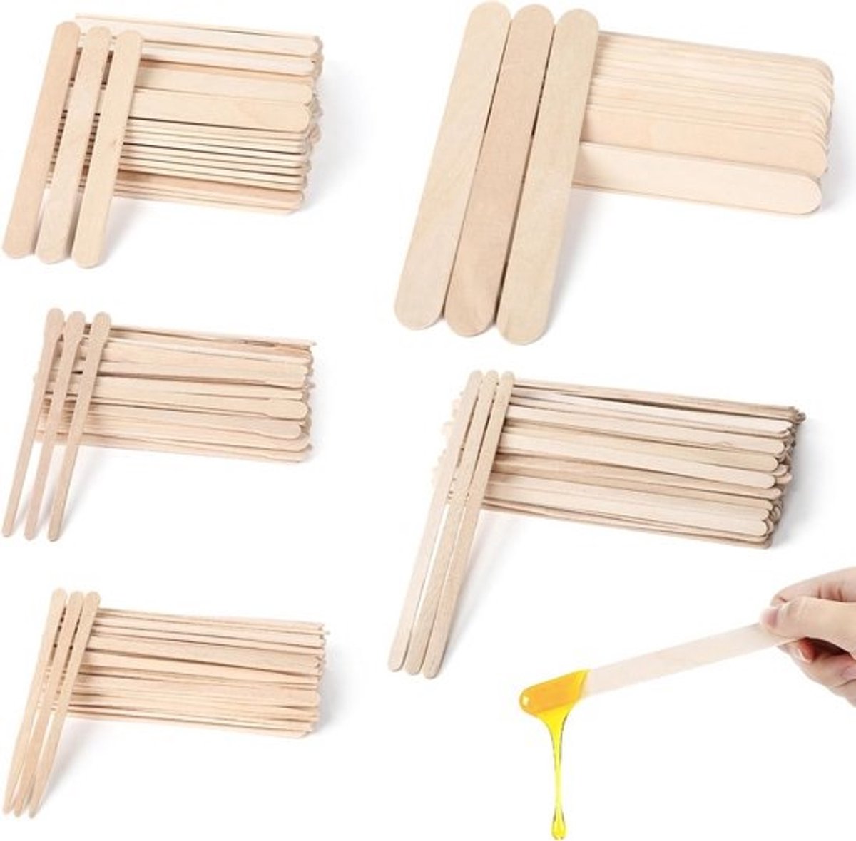 Set van 450 Houten Spatels in 5 Maten voor Waxen, Knutselen en Meer