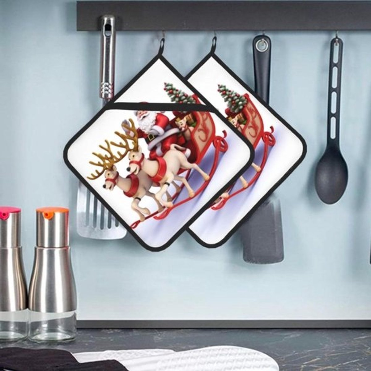 Pannenlappen met zak - Ovenwanten Onderzetters - Veilig koken - Hittebestendig polyester - 20 x 20 cm - Zwart