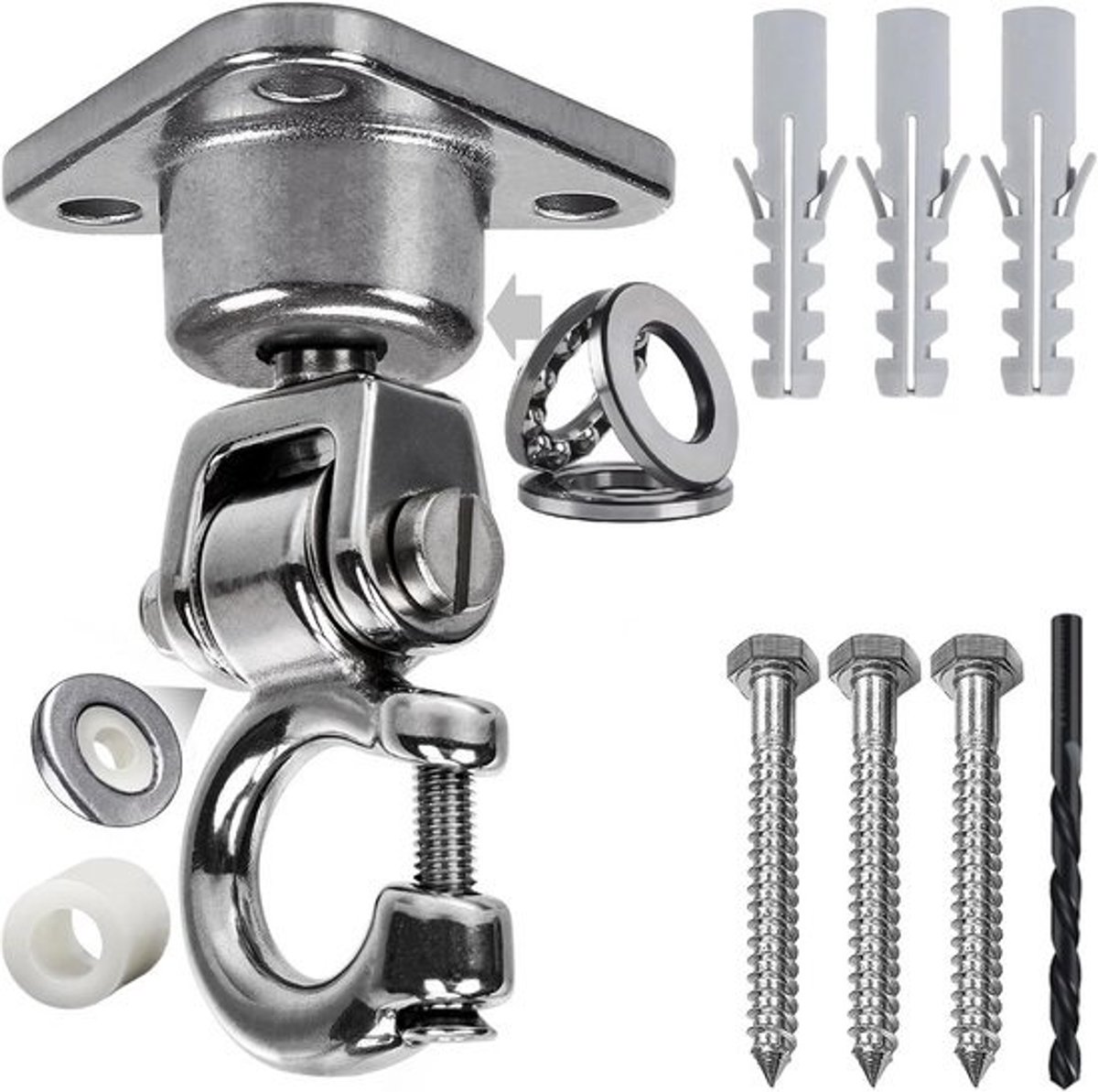 Heavy Duty Plafondhaak RVS met Lager - 360° Draaibaar voor Hangstoel, Schommel, Hangmat en Bokszak