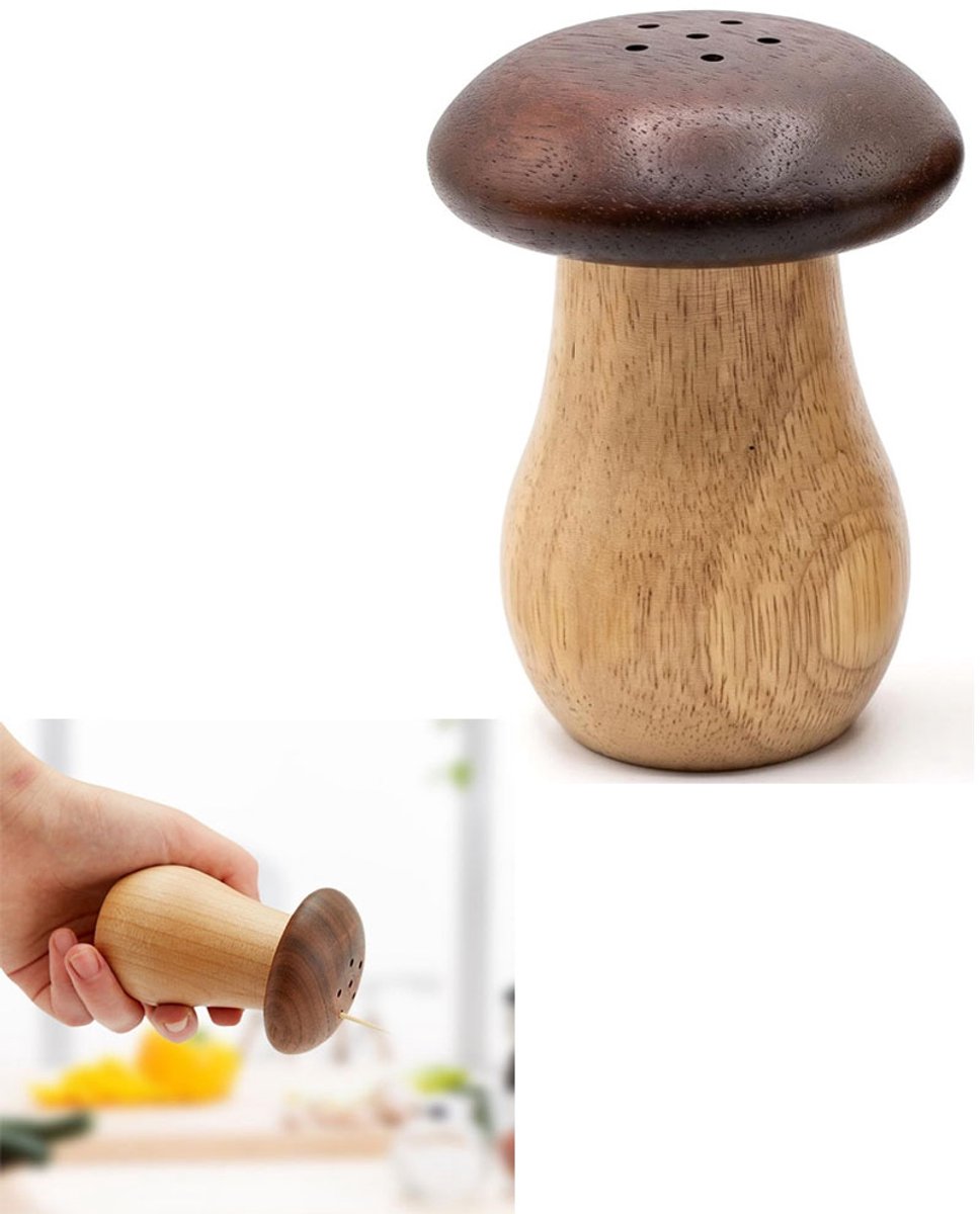 Tandenstokerhouder - Tandenstokerdispenser - Tandenstokerdoos - Tandenstokerpot van massief hout - 6,6 x 6,6 x 8,5 cm - Paddestoelvormig - Geschikt voor keukens, huizen en restaurants - Bruin