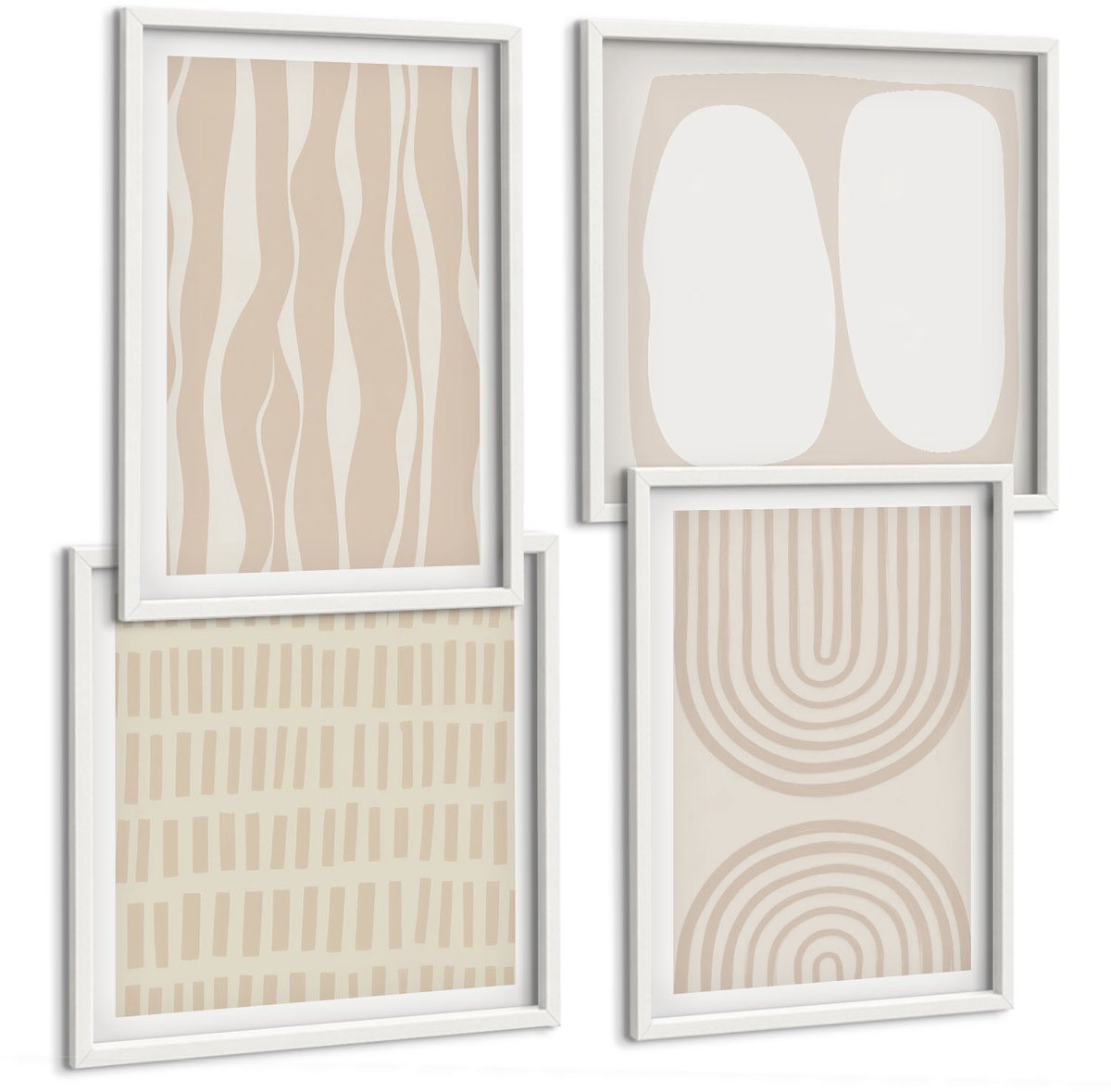 Wallfluent 4-Delige Schilderij Set - Abstracte Patronen, Onregelmatige Vormen, Boho - 40 x 40 En 40 x 60 - Decoratieve Schilderijen - Woonkamer - Interieur - Woonkamer Decoratie