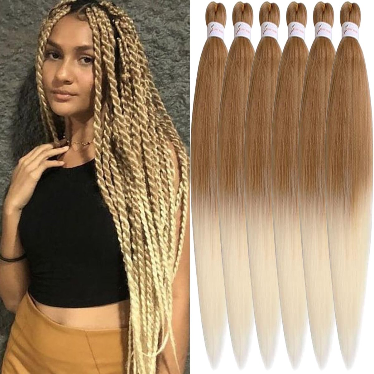 Xusuperb Pre Stretched Braiding Hair 30 inch Ombre Blonde Braiding Hair Long Easy Braids 6 Packs Itch Free Soft Yaki - ShopVlot