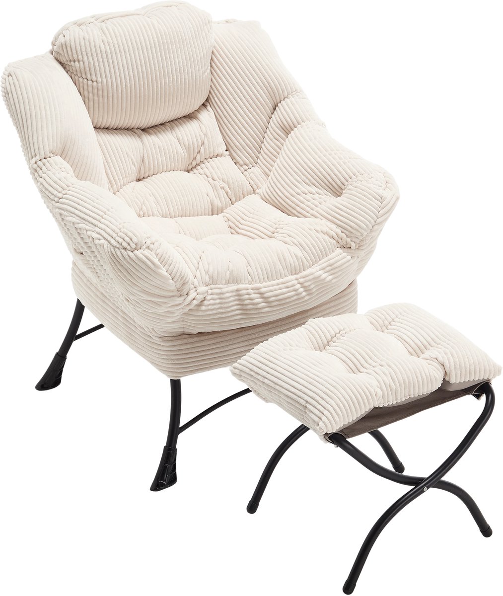Ropilly Witte relaxstoel met voetenbank - Moderne accentstoel - Ergonomisch ontwerp - Met zijvak - 113,4 kg - Loungestoel voor kleine ruimtes - 69,9x64,0x95,0 cm - Wit