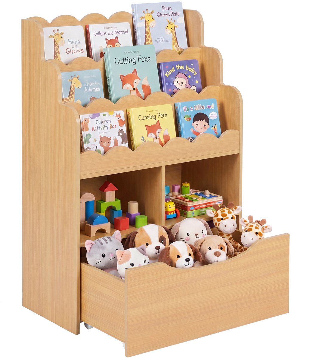 SureDeal® - Boekenkast - Kinderrek - Niveaus Boekenrek Speelgoedrek - Kinderkamer Speelkamer - 60x30x91 cm - Naturel