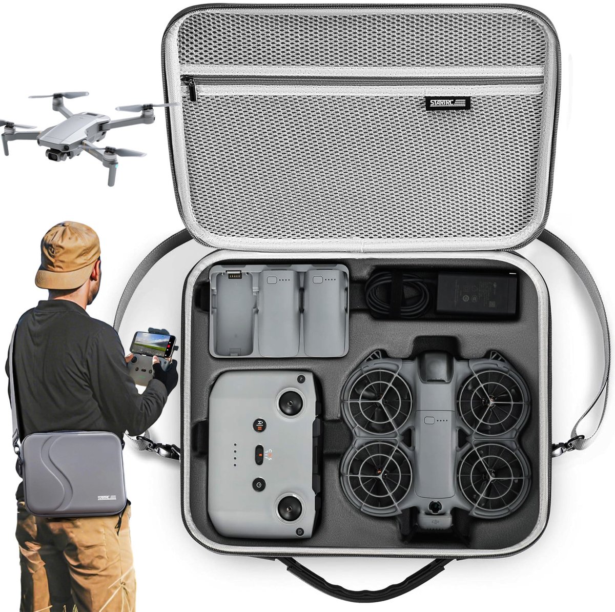 Koffer Geschikt Voor DJI Neo 2 - PU Schaal Draagbare Tas Voor Dji Neo 2 - Drone Opbergtas - 33x28x8 cm - Schokbestendig & Valbestendig - met Rits - Drone Bescherming - Voor Drone & Accessoires - Reizen en Opslag