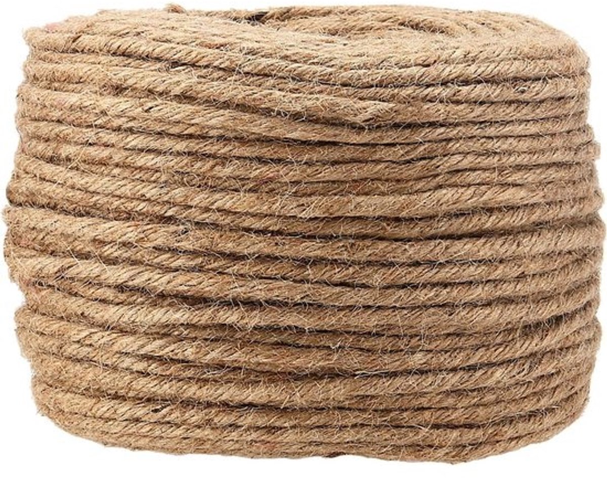 Sterk Natuurlijk Jute Touw 60 Meter x 6MM - Dik Hennep Koord voor Ambacht, Tuin en Decoratie