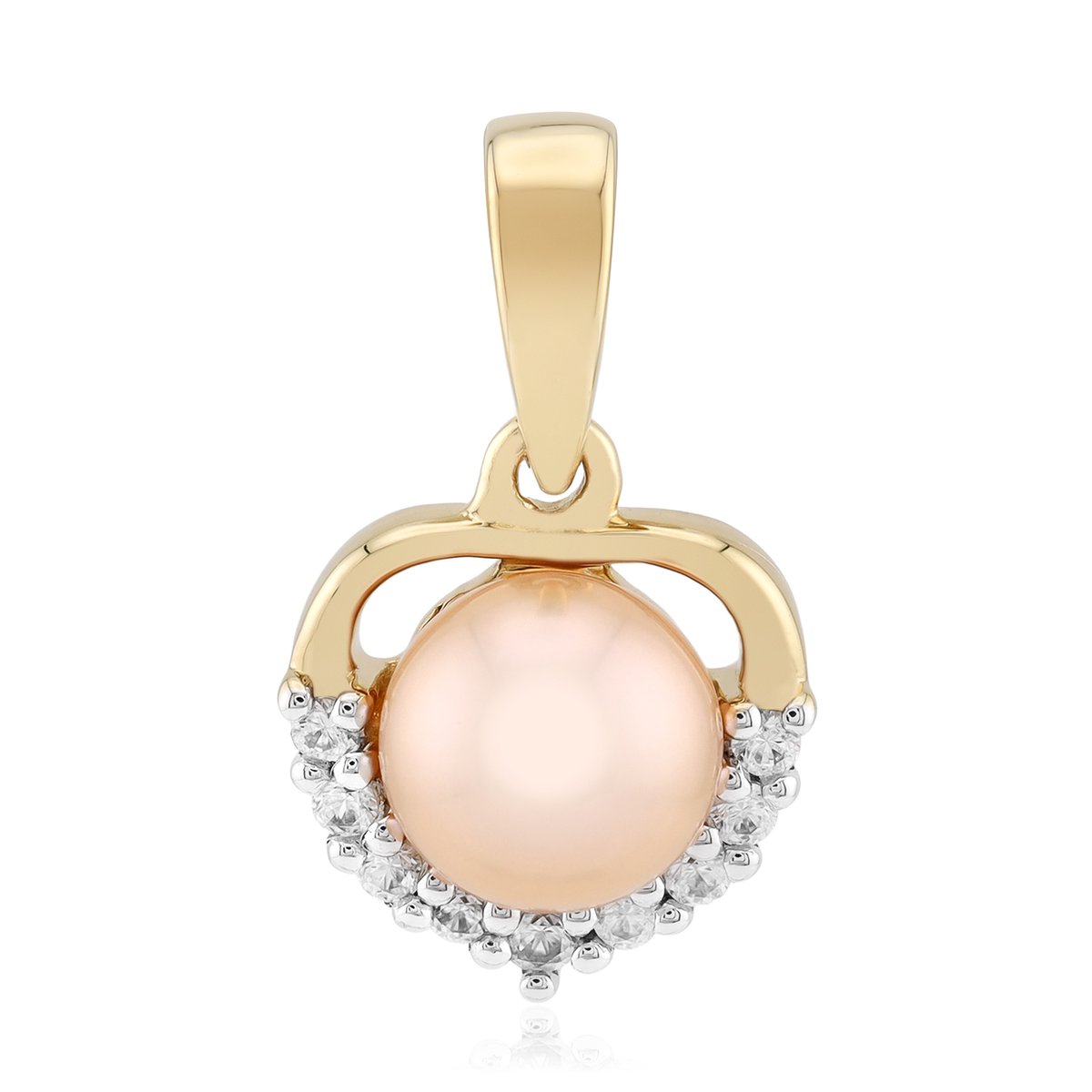 Cavill - 925 Sterling Zilver Vergulde Hanger met 6,5 mm Perzikkleurige Zoetwaterparel en Zirkoon - Elegante Dameshanger - Luxe Parel Sieraad