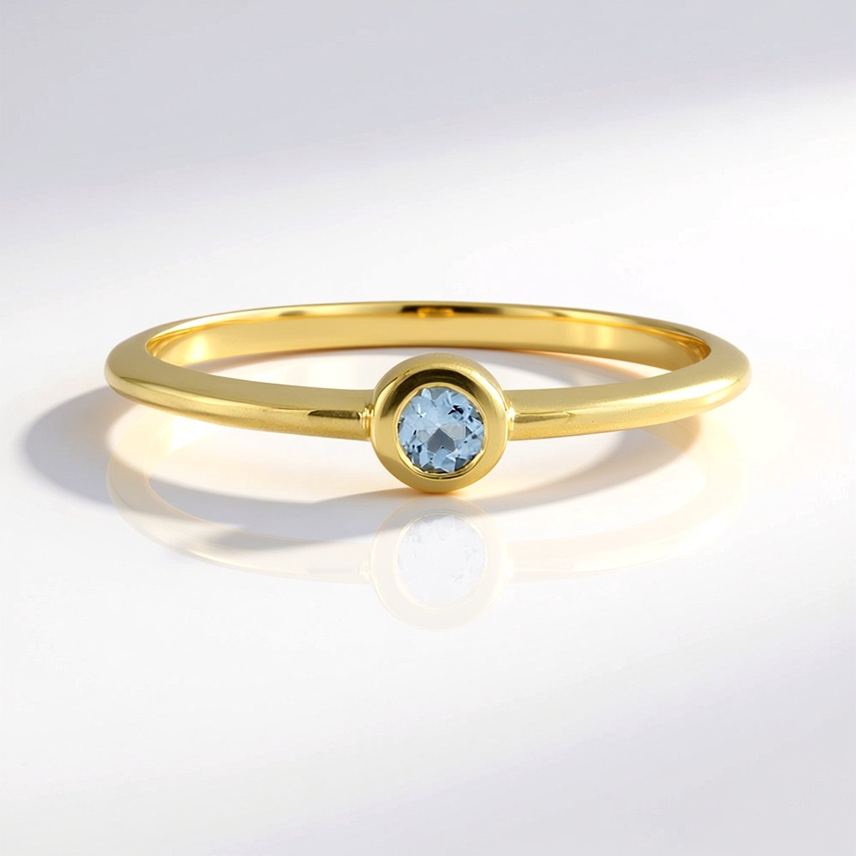 Cavill - Zilveren ring met Santa Maria aquamarijn 0,097 ct - Verguld 925 Sterling Zilver - Ronde geslepen edelsteen - Minimalistisch & elegant design