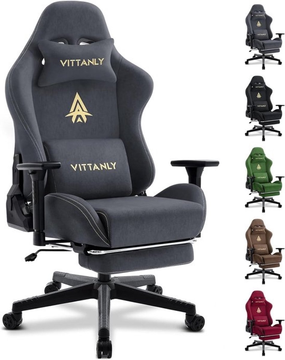 Ergonomische Gamingstoel met Ademend Imitatie Suède, Verstelbare Rugleuning en Voetensteun, 3D Armleuningen, Comfortabel voor Gamer en Werk