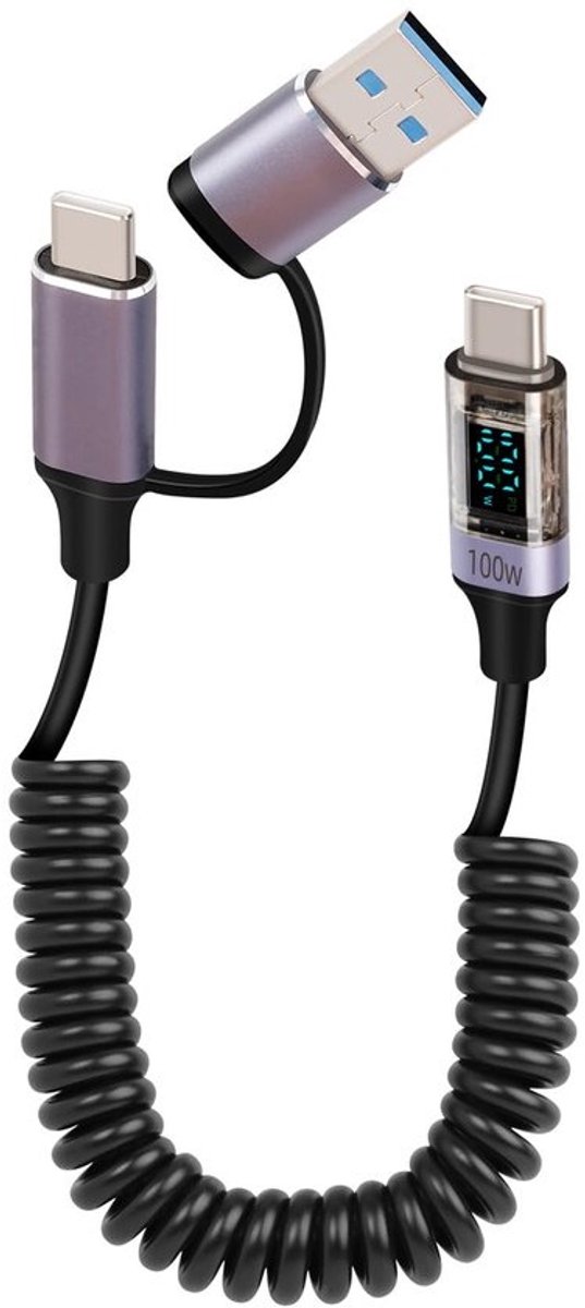2-in-1 snellaadkabel USB A naar USB C met LED-display