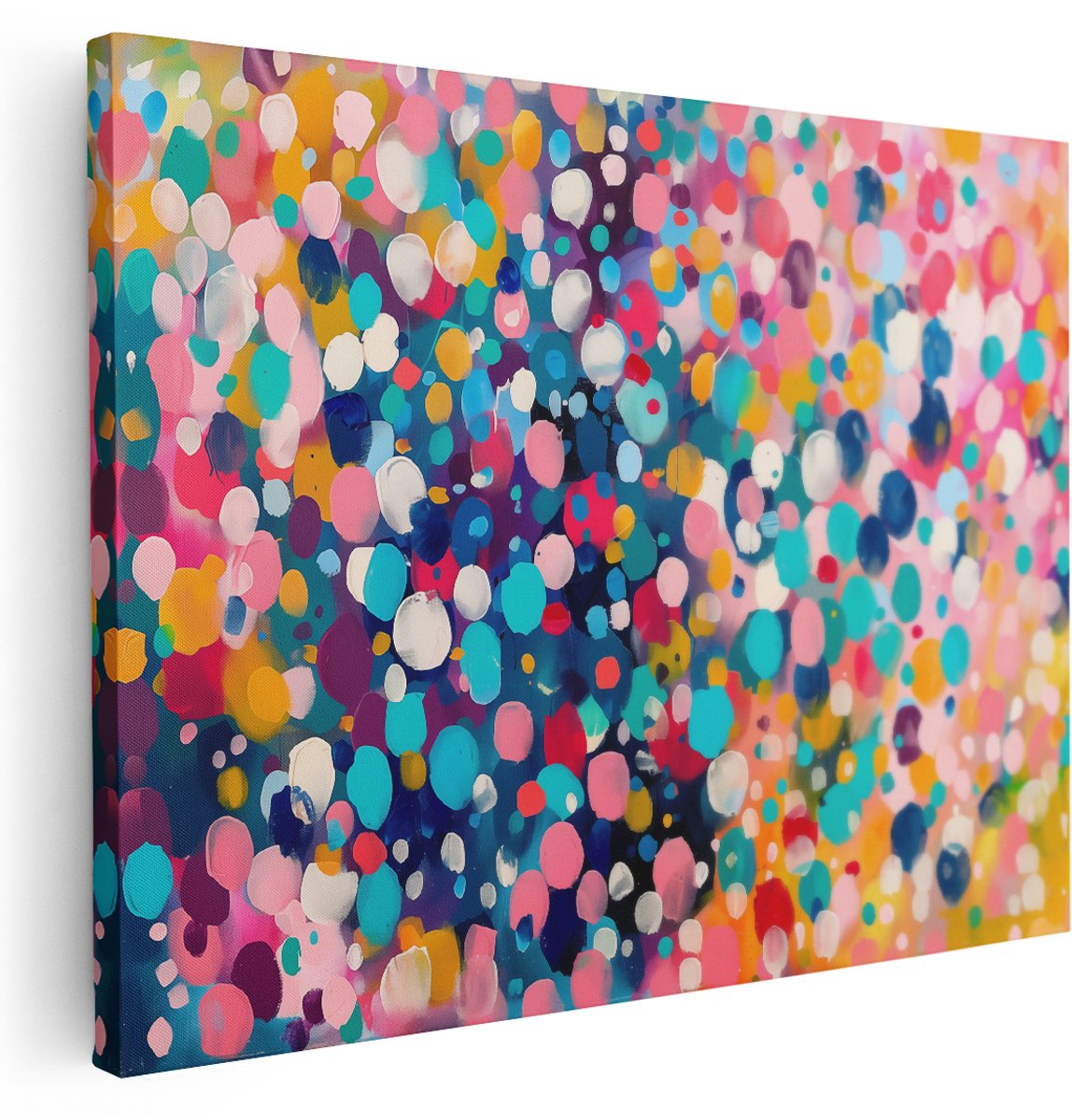 Artaza Canvas Schilderij Abstract met Kleurrijke Stippen - 160x120 cm - Groot - Wanddecoratie Woonkamer - Schilderijen - Muurdecoratie