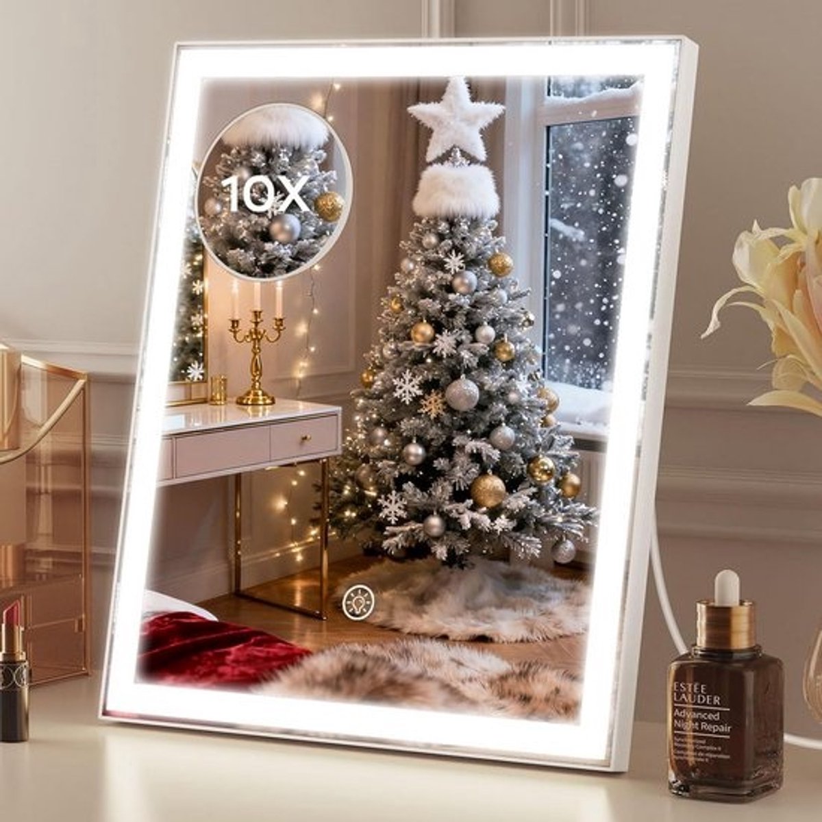 Dimbare Makeupspiegel met 10X Vergroting en Verlichting