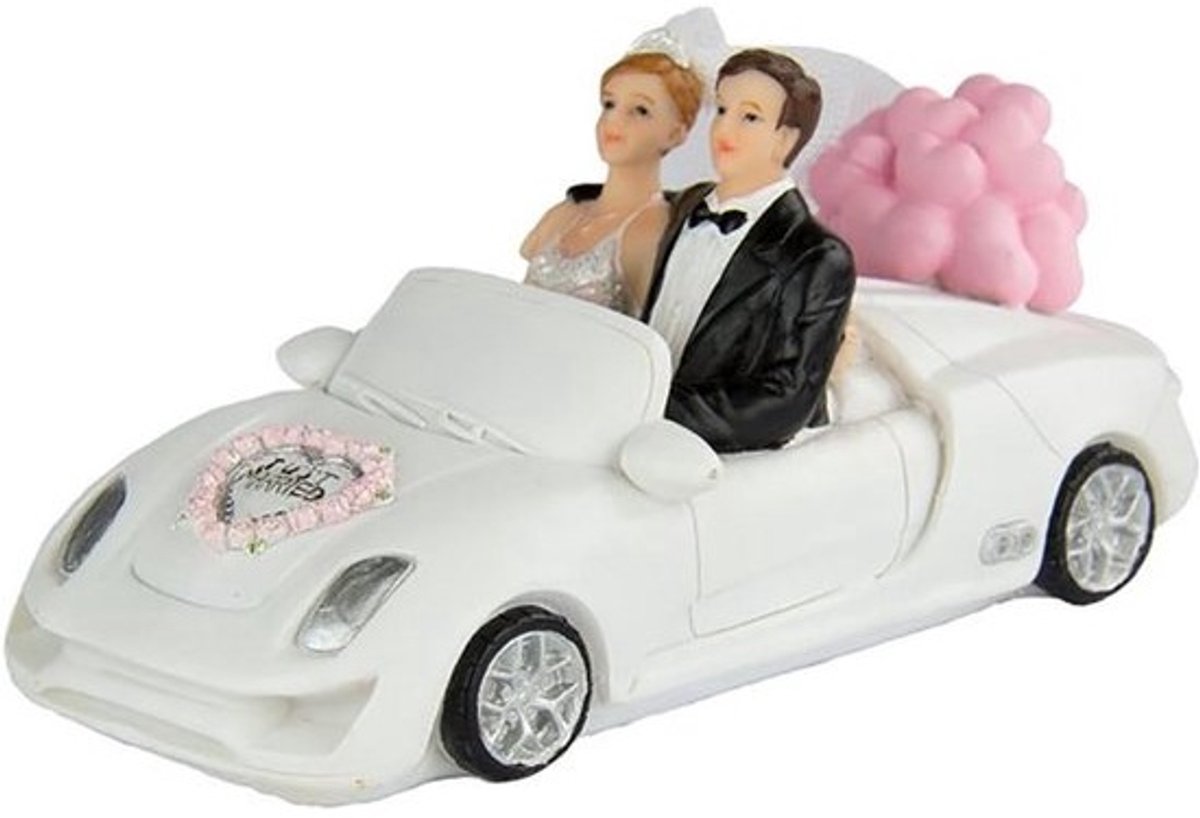 Trouwfiguurtje Cabriolet met Bruidspaar - Decoratief Huwelijksversiering in Kunststof