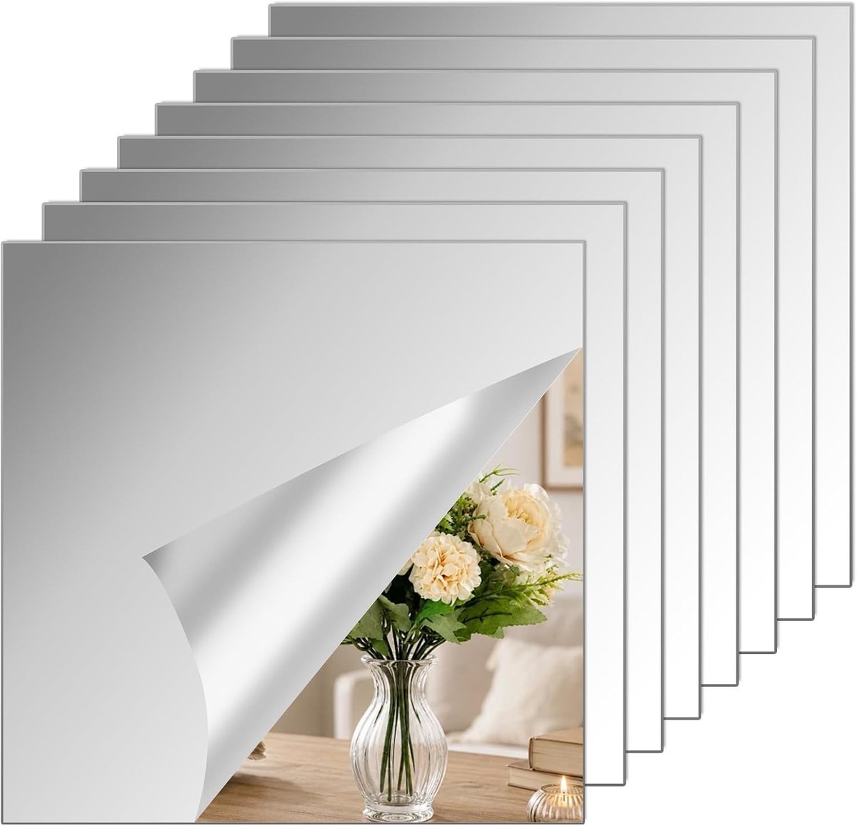 Flexibele acrylspiegels, zelfklevende spiegeltegels, onbreekbare decoratie voor woonkamer, deur en fitnessruimte, 30 x 30 cm, 8 stuks, eenvoudig aan te brengen