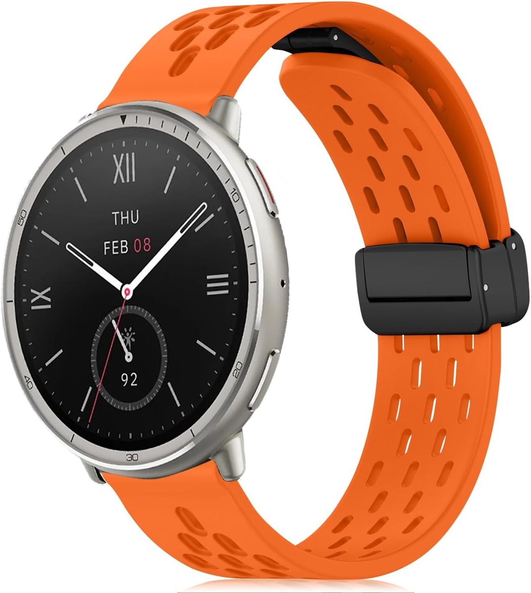 Siliconen Vervangarmband voor Sporthorloges, Geschikt voor Amazfit GTR Mini, GTS 4, Bip 3 en Meer, Oranje met Magnetische Sluiting, Ideaal voor Actieve Mannen en Vrouwen