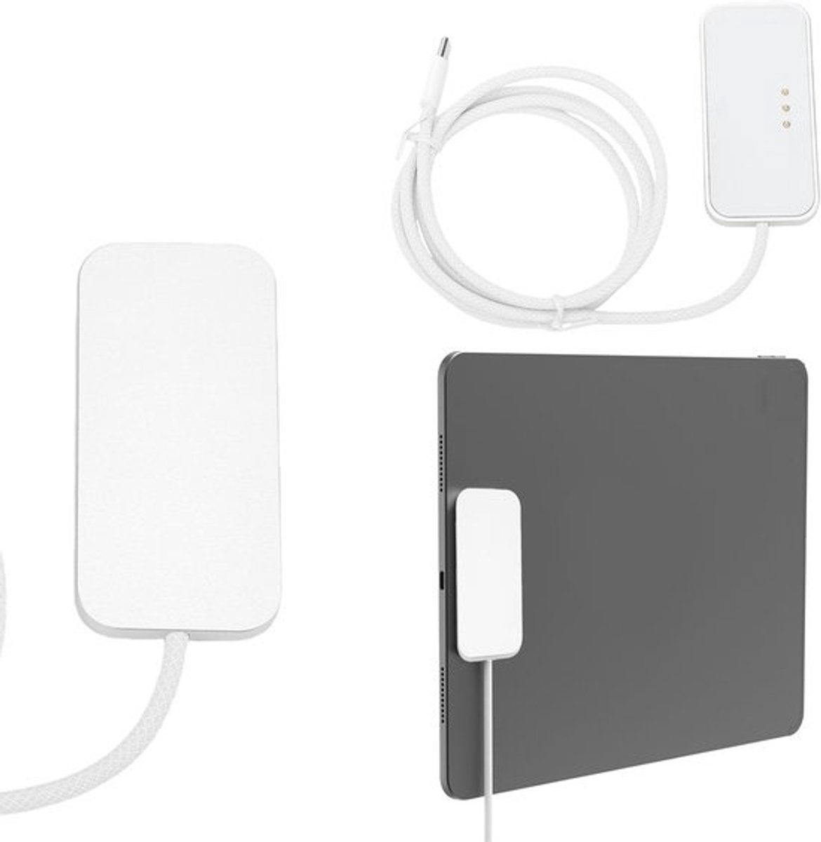 Draadloze Oplader - Magneet Oplaadpad - Tabletop Opladen - 35W Snelladen - 1 Meter Kabel - Zilver