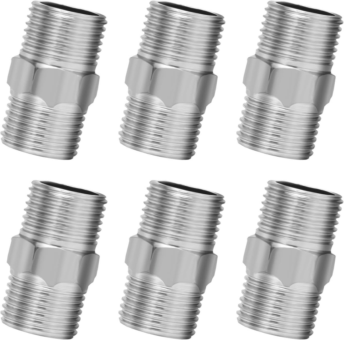 6-delige Douche Slang Verlenging 1/2 Inch Mannelijke Hex Nippel RVS Aansluitingen voor Badkamer, Keuken en Douchegebruik