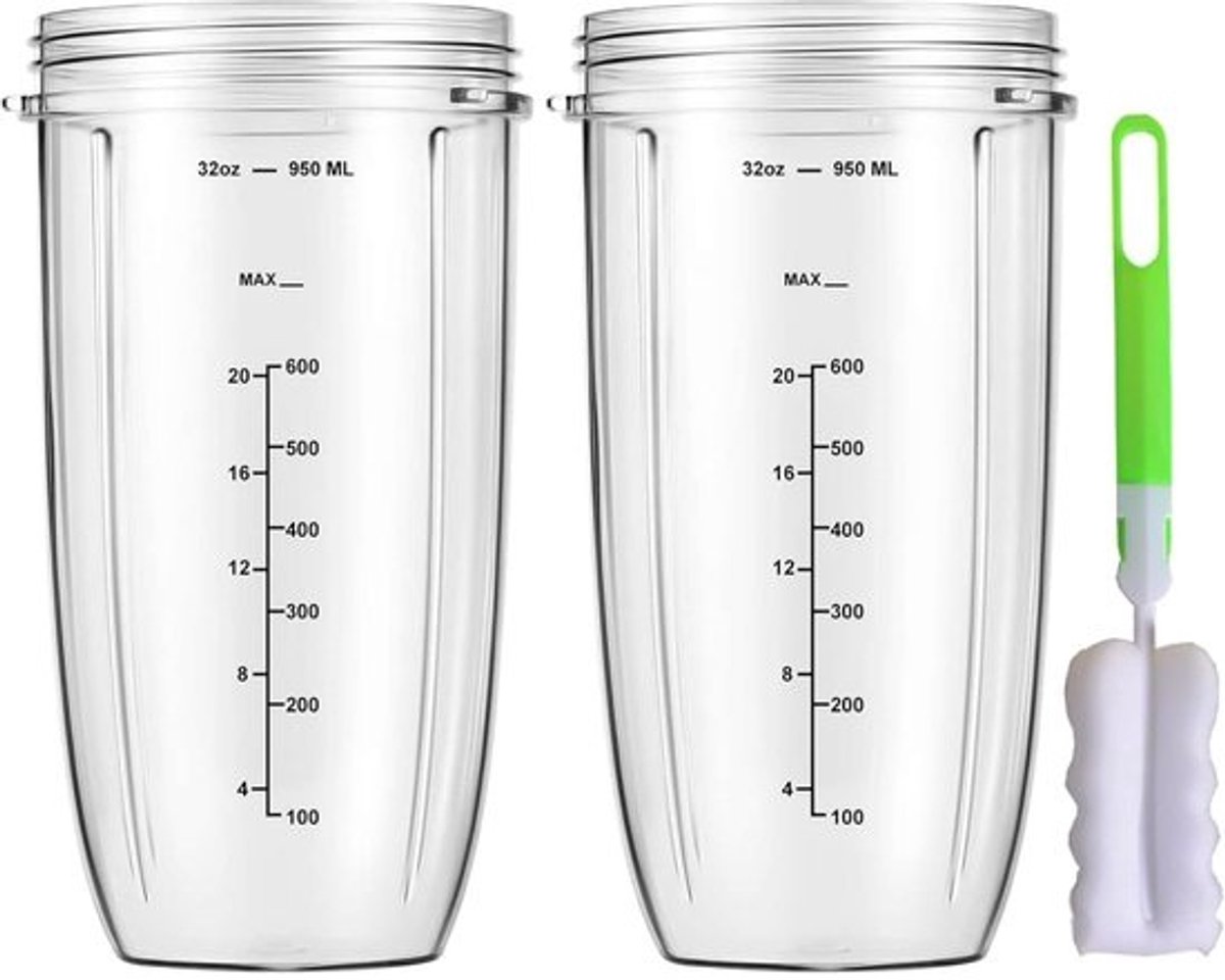 Blender Bekers - Mixbekers Set - Smoothie Maken - Inclusief Borstel - 32 oz Pack - Transparant