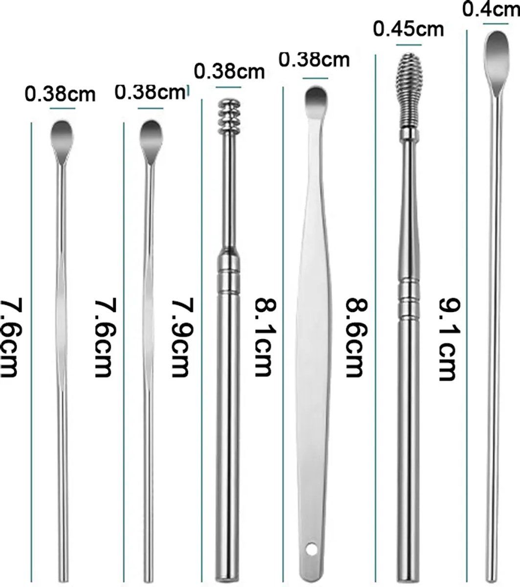 Oordopjes, oorreinigingsset, gereedschap, roestvrij staal, 11-delige set (zwart)