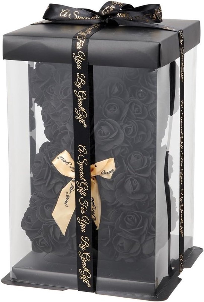 Rozen Beer - Bloemen Decoratie - Romantisch Cadeau - Handgemaakt Foam Design - 25 cm Hoog - Zwart