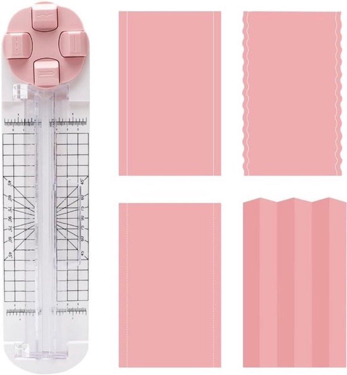 Papiersnijder 4-in-1 - Snijapparaat Precisie - Hobby Knutselen - Verschillende Snijpatronen - A4 Formaat - Roze