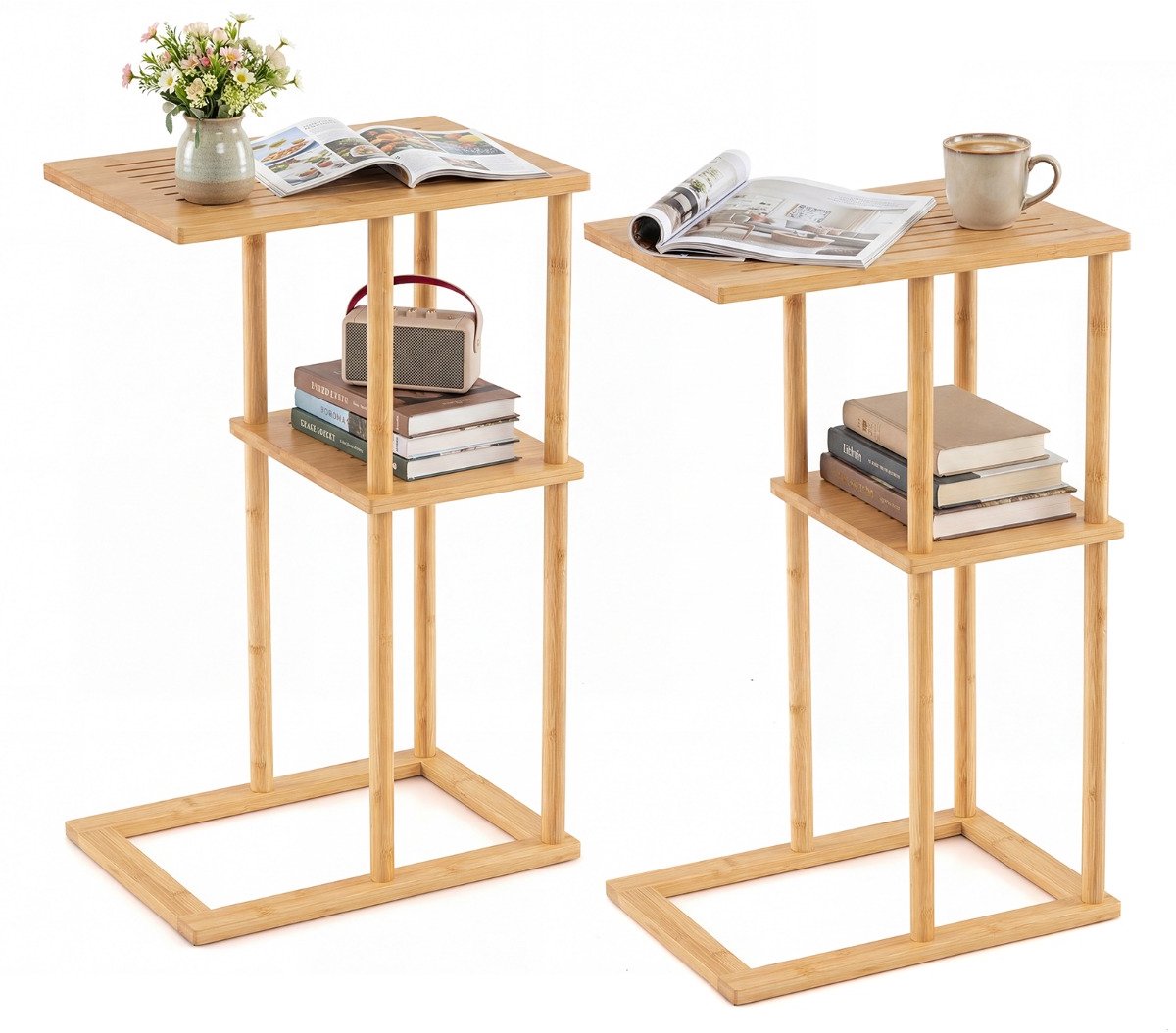 SureDeal® - Bijzettafel - Twee Bijzettafels Bestaande - Bamboe omlijste Salontafel - 40x28x65 cm - Naturel