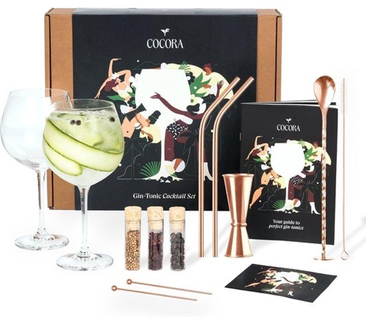 Cadeauset voor Gin Tonic | 11-delige Cocktail Set | Compleet met Cocktailglazen, Maatbeker en Rietjes