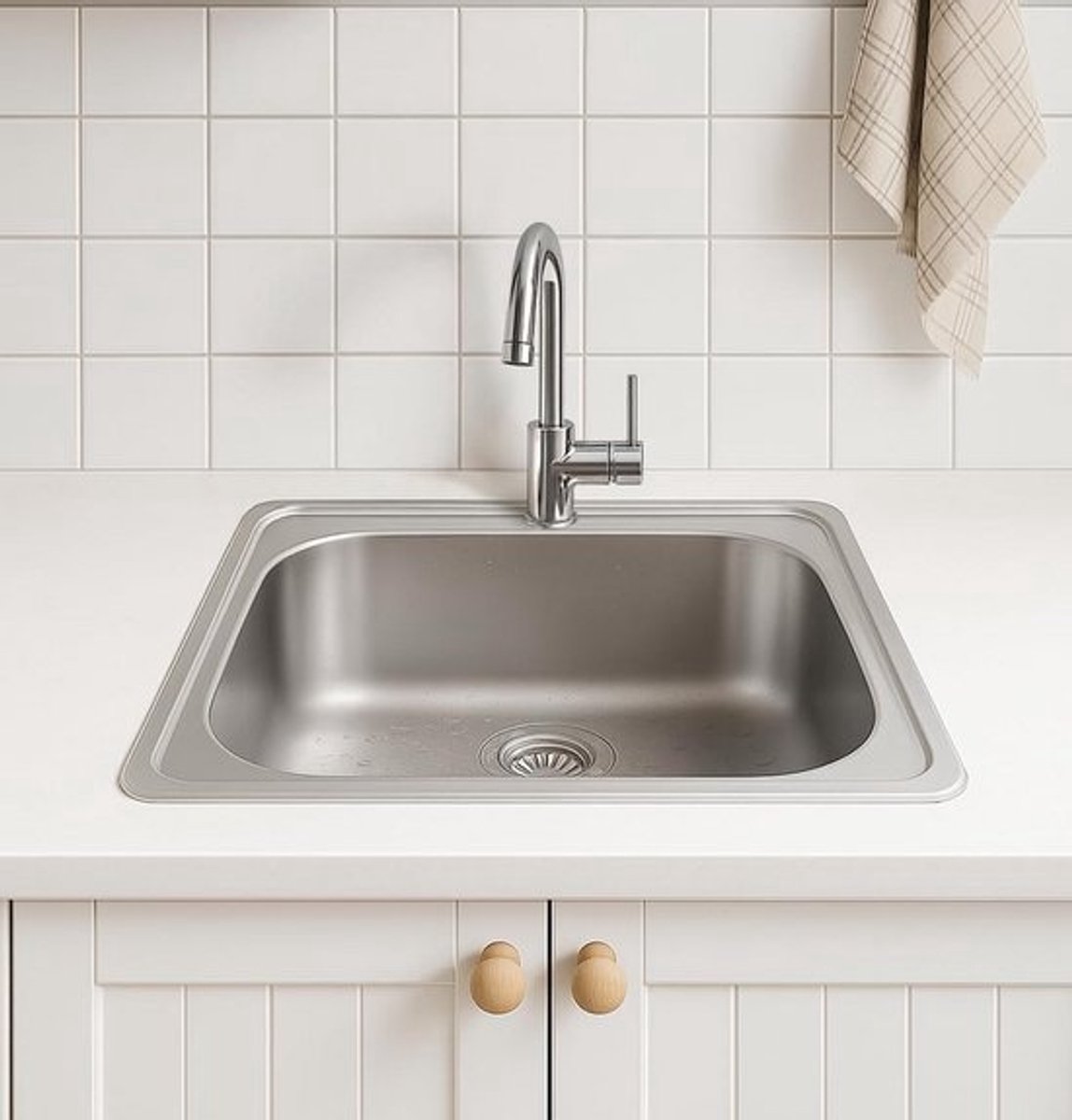 RVS Spoelbak Keuken Klein 38x38 cm Inclusief Sifonset